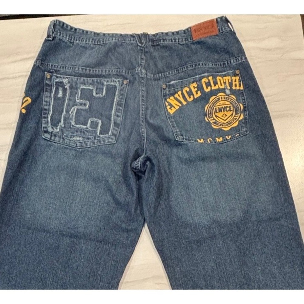 ENYCE Jeans Y2K Hip Hop Denim‎ Baggy Logo Graphic Early 2000s Streetwear